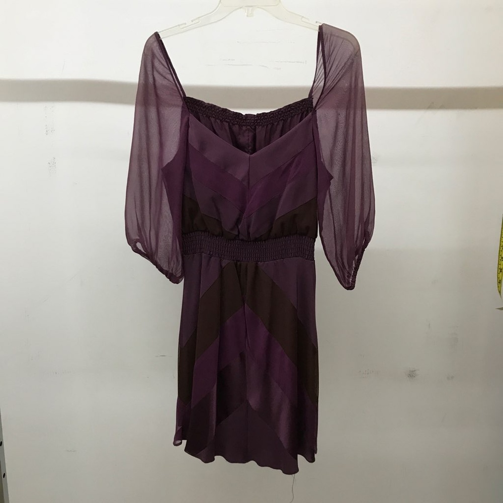 Purple Multi Colored Dress With Sheer Poofy Sleeve